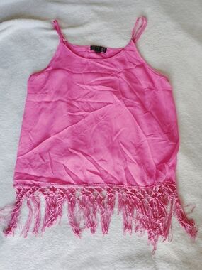 Vibrant Pink Fringe Cami, Sleeveless, boho, Summer, Macrame Fringe